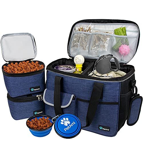 PetAmi Hunde-Reisetasche, von Fluggesellschaften zugelassener Tragetasche, Organizer mit Multifunktionstaschen, Lebensmittelbehälter und faltbarem Napf, Katzen (Marineblau, klein) von PetAmi