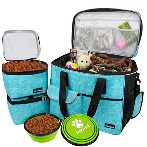 PetAmi Hunde-Reisetasche, von Fluggesellschaften zugelassener Tragetasche, Organizer mit Multifunktionstaschen, Lebensmittelbehälter und faltbarem Napf, Katzen (Meerblau, groß) von PetAmi