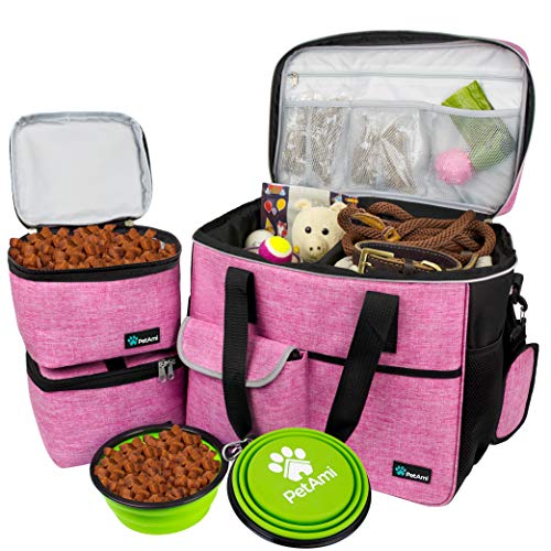PetAmi Hunde-Reisetasche, von Fluggesellschaften zugelassener Tragetasche, Organizer mit Multifunktionstaschen, Lebensmittelbehälter und faltbarem Napf, Katzen (Rosa, groß) von PetAmi