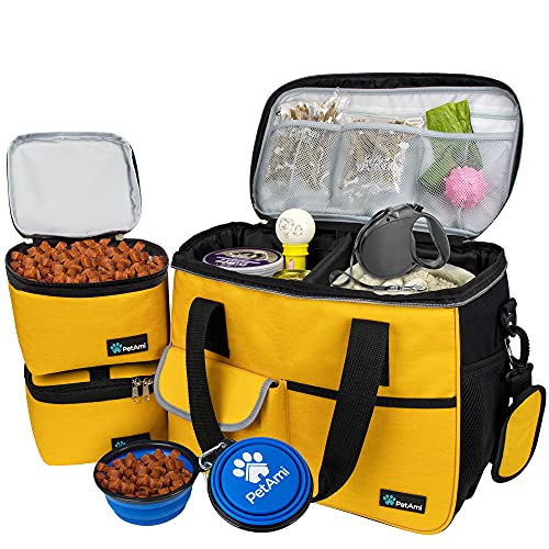PetAmi Hunde-Reisetasche, von Fluggesellschaften zugelassener Tragetasche, Organizer mit Multifunktionstaschen, Lebensmittelbehälter und faltbarem Napf, Katzen (gelb, klein) von PetAmi