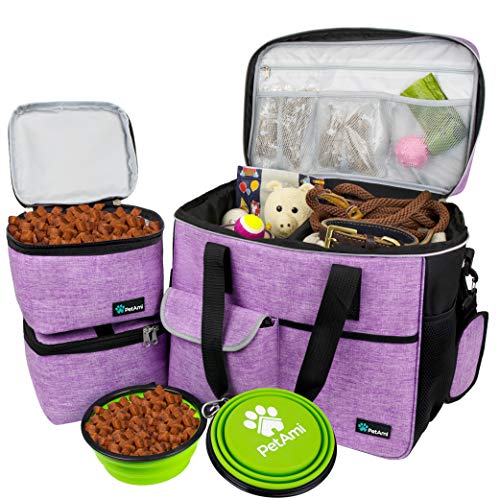 PetAmi Hunde-Reisetasche, von Fluggesellschaften zugelassener Tragetasche, Organizer mit Multifunktionstaschen, Lebensmittelbehälter und faltbarem Napf, Katzen (lila, groß) von PetAmi