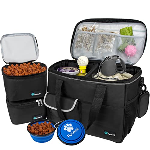 PetAmi Hunde-Reisetasche, von Fluggesellschaften zugelassener Tragetasche, Organizer mit Multifunktionstaschen, Lebensmittelbehälter und faltbarem Napf, Katzen (schwarz, klein) von PetAmi