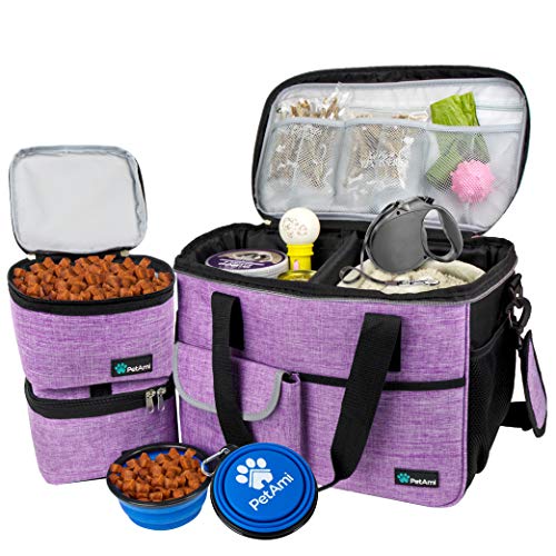 PetAmi Hunde-Reisetasche,Von Fluggesellschaften zugelassene Tragetasche mit Multifunktionstaschen, Futterbehälter und faltbarer Schüssel, Katze (lila, klein) von PetAmi