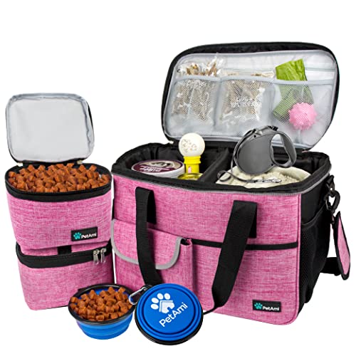 PetAmi Hunde-Reisetasche | von Fluggesellschaften zugelassene Tragetasche mit Multifunktionstaschen, Futterbehälter und faltbarer Schüssel | perfektes Wochenend-Reise-Set für Hund, Katze (rosa, klein) von PetAmi