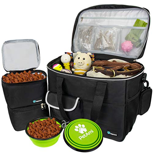 PetAmi Hunde-Reisetasche | von Fluggesellschaften zugelassene Tragetasche mit Multifunktionstaschen, Futterbehälter und faltbarer Schüssel perfektes Wochenend-Reise-Set für Hund, Katze (schwarz, groß) von PetAmi