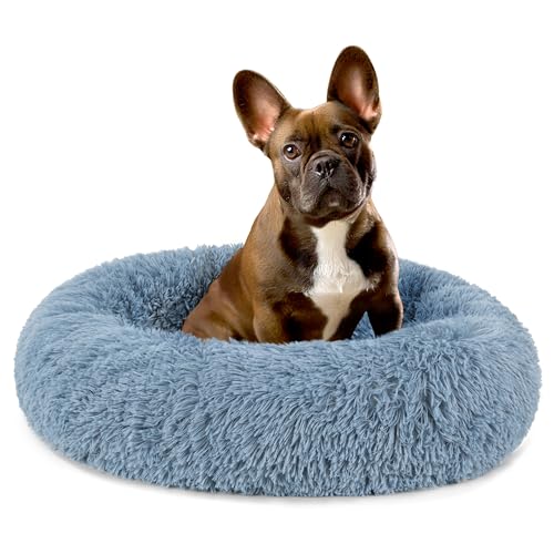PetAmi Hundebett für kleine Hunde, rundes Donut-Welpenbett, beruhigendes Katzenbett, Kunstfell-Hundekissen, waschbares Haustierbett, weiches Kissen für mittelgroße Hunde, staubiges Blau 58.4 cm von PetAmi