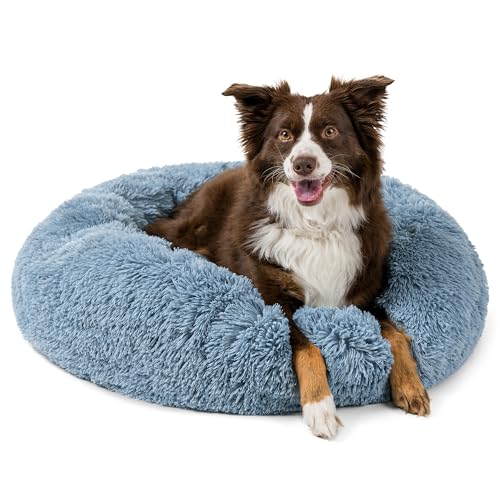 PetAmi Hundebett für mittelgroße Hunde, rundes Donut-Welpenbett, beruhigendes Katzenbett, Kunstfell-Hundekissen, waschbares Haustierbett, weiches Kissen für kleine Hunde, staubiges Blau 76.2 cm von PetAmi