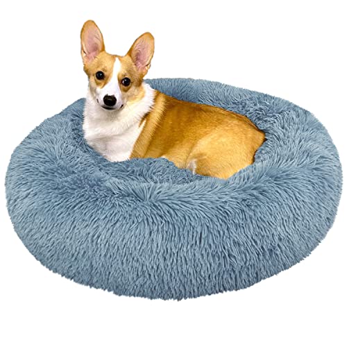 PetAmi Hundebett für mittelgroße Hunde, rundes Donut-Welpenbett, beruhigendes Katzenbett, Kunstfell-Hundekissen, waschbares Haustierbett, weiches Kissen für kleine Hunde, staubiges Blau 76.2 cm von PetAmi