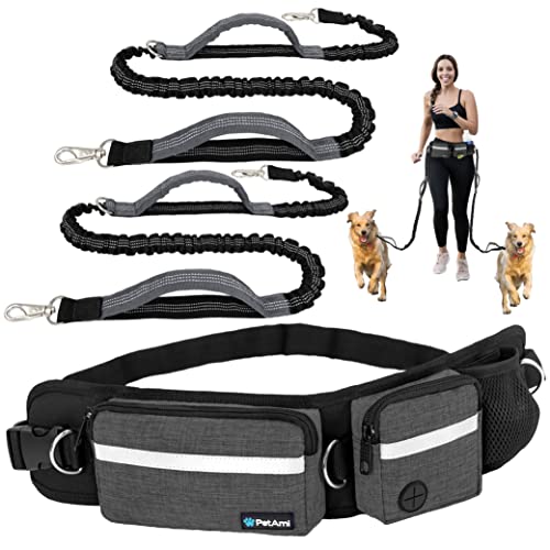 PetAmi Hundeleine, Gürteltasche zum Spazierengehen, Joggen, Tasche mit doppeltem Reißverschluss und Kotbeutelspender, doppelt gepolsterte Griffe, reflektierende Bungee-Leine, doppelt PetAmi Hundeleine, Gürteltasche zum Spazierengehen, Joggen, Tasche mit doppeltem Reißverschluss und Kotbeutelspender, doppelt gepolsterte Griffe, reflektierende Bungee-Leine, doppelt von PetAmi