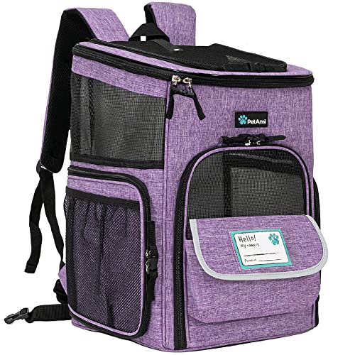 PetAmi Hunderucksack, von Fluggesellschaften zugelassene Rucksäcke für kleine & große Katzen, Haustier-Tragerucksack, belüftet, weiche Seiten, für Reisen, Wandern, Camping, max. 8,2 kg, Lila von PetAmi