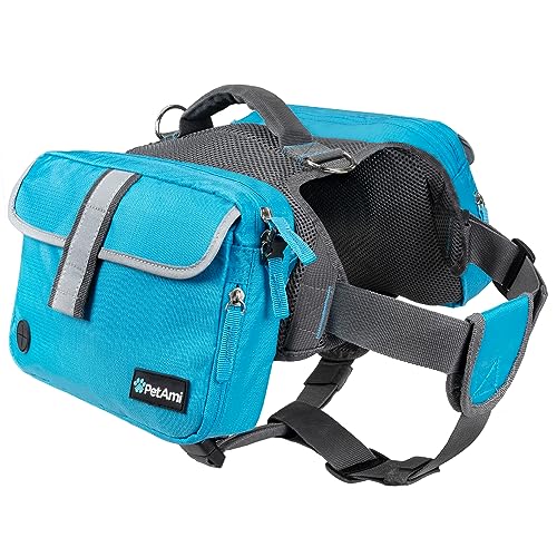 PetAmi Hunderucksack Satteltasche für mittelgroße große Hunde, Hundesatteltasche für Hunde zum Tragen, Geschirr Satteltasche zum Wandern mit reflektierenden Sicherheits-Seitentaschen, Weste Hundepack von PetAmi