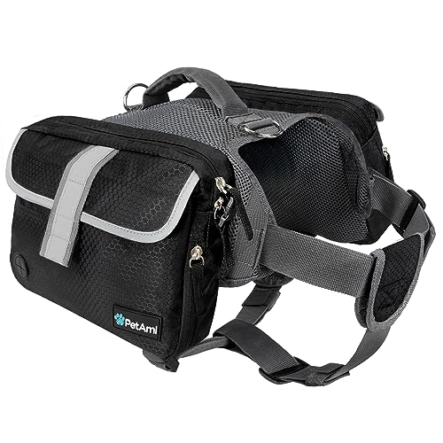 PetAmi Hunderucksack Satteltasche für mittelgroße große Hunde, Hundesatteltasche für Hunde zum Tragen, Geschirr Satteltasche zum Wandern mit reflektierenden Sicherheits-Seitentaschen, Weste Hundepack von PetAmi