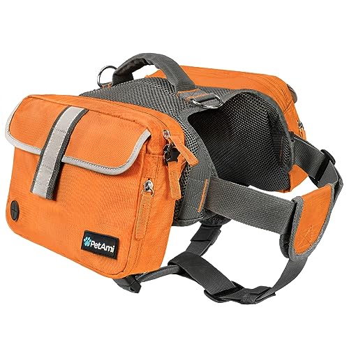 PetAmi Hunderucksack für Mittlere Große Hunde, Hundesatteltasche für Hunde zu tragen, Weste Hundesack für Reisen (Orange, Medium) von PetAmi