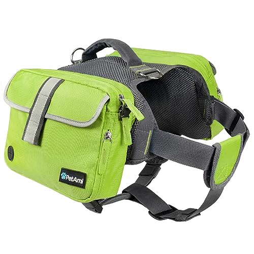 PetAmi Hunderucksack für Mittlere Große Hunde, Hundesatteltasche für Hunde zu tragen, Weste Hundesack für Reisen (Grün, Groß) von PetAmi