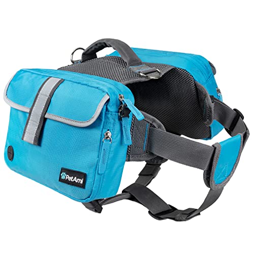 PetAmi Hunderucksack für Mittlere Große Hunde, Hundesatteltasche für Hunde zu tragen, Weste Hundesack für Reisen (Blau, Groß) von PetAmi
