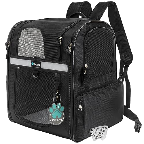 PetAmi Hunderucksack für kleine und große Katzen, Haustiere, Welpen, belüfteter Haustier-Wanderrucksack, Reisetasche, von Fluggesellschaften zugelassener Katzenrucksack, Sicherheits-Rückenstütze von PetAmi