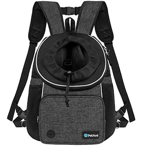 PetAmi Hundetragerucksack, verstellbar, für Hunde und Katzen, belüftete Hundetrage für Wandern, Camping, Reisen, kleine und mittelgroße Hunde, Welpen, große Katzen, max. 6,8 kg, Dunkelgrau von PetAmi