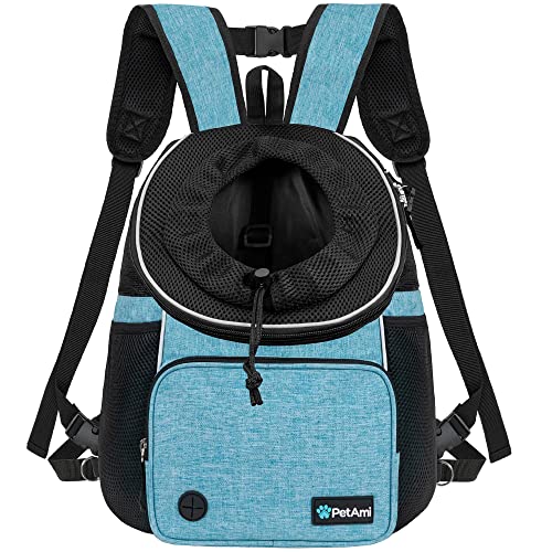 PetAmi Hundetragetasche vorne, verstellbarer Rucksack für Hunde, Haustier, Katzen, Brusttasche, belüftet, für Wandern, Camping, Reisen, kleine mittelgroße Hunde, Welpen, max. 4.5 kg, Blaugrün von PetAmi