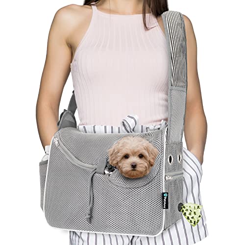 PetAmi Kleine Hundetragetasche, weiche Seiten, Crossbody-Welpen-Tragetasche, verstellbare Tragetasche, um mittelgroße Hunde und Katzen zu tragen, atmungsaktives Mesh, gestreift, Schwarz von PetAmi