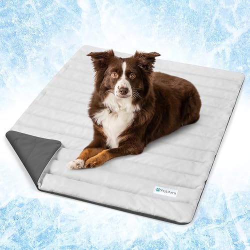 PetAmi Kühlmatte für Hunde, hochwertige Haustier-Kühldecke für Hundehütte, Indoor-Katzen-Schlafmatte, Q-MAX Kaltsofa, Couchbezug für Sommer, Grau/Hellgrau, Größe M (73 x 101 cm) von PetAmi