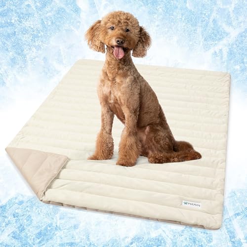 PetAmi Kühlmatte für Hunde, hochwertige Haustier-Kühldecke für Hundehütte, Indoor-Katzen-Schlafmatte, Q-MAX Kaltsofa, Couchbezug für Sommer, Taupe/Beige, Größe L (40 x 60 cm) von PetAmi