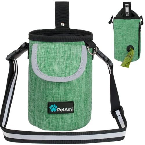 PetAmi Leckerli-Tasche mit großer Vordertasche,Hundetrainingstasche mit Taillen-Schultergurt, Kotbeutelspender, zusammenklappbarer Napf, Haustierspielzeug,3 Tragevarianten (grün) von PetAmi