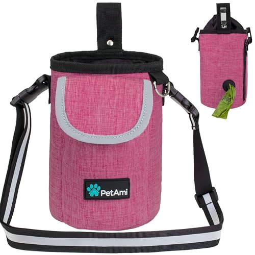 PetAmi Leckerli-Tasche mit großer Vordertasche | Hundetrainingstasche mit Taillen-Schultergurt, faltbarer Napf | Trainingstasche für Trockenfutter, Haustierspielzeug | 3 Tragevarianten (Pink) von PetAmi
