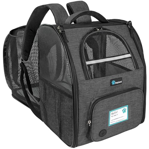 PetAmi Rucksack für Hunde und Katzen, erweiterbar, für Reisen, Wandern, kleine und mittelgroße Hunde, Welpen, große Katzen, von Fluggesellschaften zugelassen, belüftet, 8.2 kg, Dunkelgrau PetAmi Rucksack für Hunde und Katzen, erweiterbar, für Reisen, Wandern, kleine und mittelgroße Hunde, Welpen, große Katzen, von Fluggesellschaften zugelassen, belüftet, 8.2 kg, Dunkelgrau von PetAmi