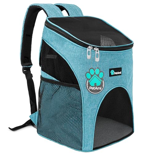 PetAmi Rucksack für kleine Hunde und Katzen, von Fluggesellschaften zugelassen, belüftet, Sicherheitsgurt, Schnallenstütze für Wandern, Reisen, Camping, Outdoor (Meerblau) von PetAmi