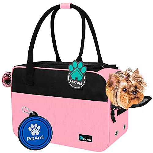 PetAmi Transporttasche für Hunde, von Fluggesellschaften zugelassen, weiche Seiten, für kleine Hunde, Katzen, Welpen, Kätzchen, tragbar, belüftetes atmungsaktives Netzgewebe, Sherpa-Bett (Pink) von PetAmi