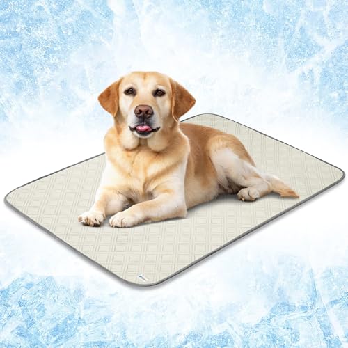 PetAmi Wasserdichte Kühlmatte für Hunde, hochwertige Haustier-Kühldecke für Bettkäfige, rutschfeste Hunde-Kühlunterlage zum Schlafen, Q-MAX große Sofa-Couchbezug-Matte für Katze, Beige, 40 x 60 cm von PetAmi