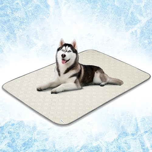 PetAmi Wasserdichte Kühlmatte für Hunde, hochwertige Haustier-Kühldecke für Bettkäfige, rutschfeste Hunde-Kühlunterlage zum Schlafen, Q-MAX große Sofa-Couchbezug-Matte für Katze, Beige, 60 x 80 cm von PetAmi