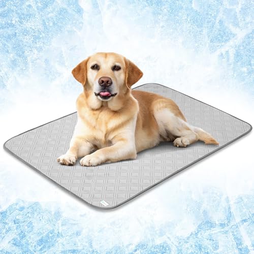 PetAmi Wasserdichte Kühlmatte für Hunde, hochwertige Haustier-Kühldecke für Bettkäfige, rutschfeste Hunde-Kühlunterlage zum Schlafen, Q-MAX große Sofa-Couchbezug-Matte für Katze, Hellgrau, 40 x 60 cm von PetAmi