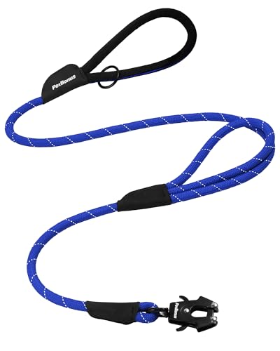 PetBonus Hundeleine mit Zwei Griffen, 150×1,2cm robuste Hundeleine große Hunde mit Schnellverschluss-Karabiner, Reflektierende Führleine zum Trainieren und Gassi gehen (Blau) von PetBonus