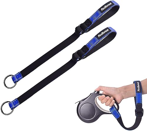 PetBonus Kurze Hundeleine, Sicherheitsarmband für Rollleine Hundeleine, Reflektierende Nähte und Verstellbarer, weich gepolsterter Handgriff, Extraschicht Sicherheit für Kinderwagen (Blau, Blau) von PetBonus