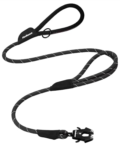 PetBonus Hundeleine mit Zwei Griffen, 150×1,2cm robuste Hundeleine große Hunde mit Schnellverschluss-Karabiner, Reflektierende Führleine zum Trainieren und Gassi gehen (Schwarz) von PetBonus