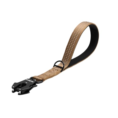 PetBonus Robuste Kurze Hundeleine 30cm, Nylon Kurzführer mit Schnellverschluss, gepolstertem Griff, Reflektierende Trainingsleine für große mittlere Hunde (Braun) von PetBonus