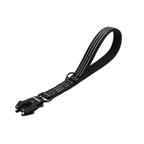 PetBonus Robuste Kurze Hundeleine 30cm, Nylon Kurzführer mit Schnellverschluss, gepolstertem Griff, Reflektierende Trainingsleine für große mittlere Hunde (Schwarz) von PetBonus