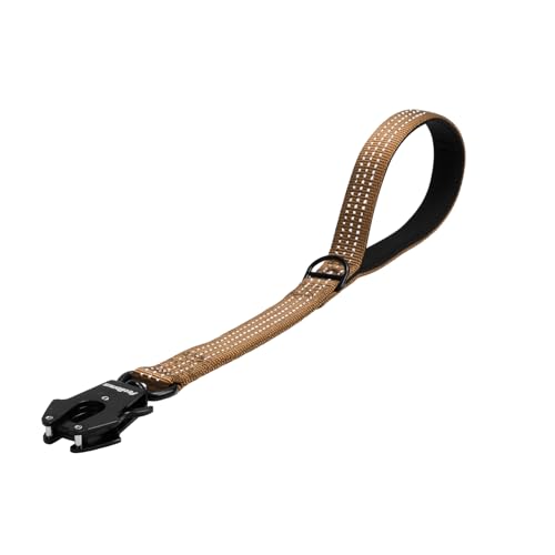 PetBonus Robuste Kurze Hundeleine 45cm, Nylon Kurzführer mit Schnellverschluss, gepolstertem Griff, Reflektierende Trainingsleine für große mittlere Hunde (Braun) von PetBonus