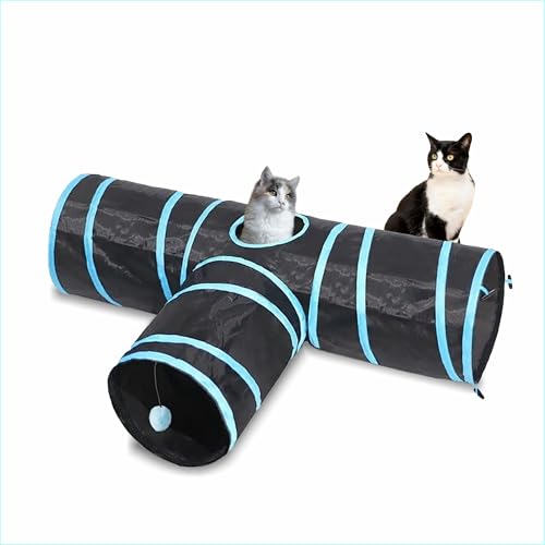 PetBuds 3-Wege Faltbarer Katzentunnel Spielzeug, Interaktiver Katzentunnel für Indoor-Katzen, Kätzchen, Welpen, kleine Haustiere (Schwarz) von PetBuds