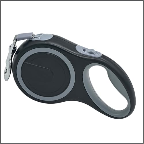 PetBuds Einziehbare Hundeleine, strapazierfähige, ausziehbare Leine für kleine bis mittelgroße Hunde, starkes Nylonband, Ein-Knopf-Bremse und Verriegelung, Bonus-Trainings-Clicker (Grau, 3 m für 15 kg PetBuds Einziehbare Hundeleine, strapazierfähige, ausziehbare Leine für kleine bis mittelgroße Hunde, starkes Nylonband, Ein-Knopf-Bremse und Verriegelung, Bonus-Trainings-Clicker (Grau, 3 m für 15 kg von PetBuds