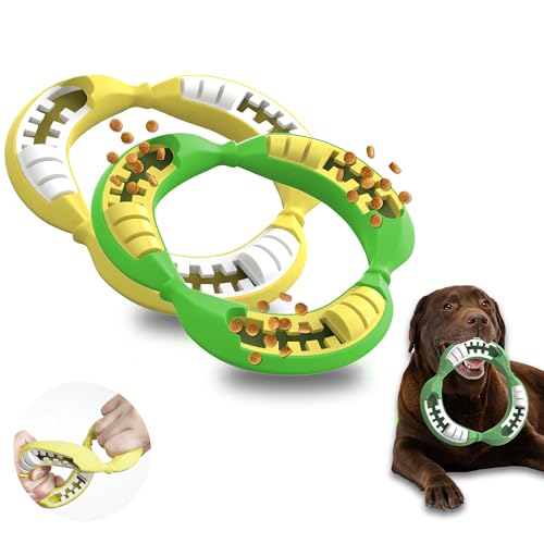 PetBuds Bananenförmige fliegende Scheiben-Frisbee – interaktives Hundespielzeug gegen Langeweile – unzerstörbares Kauspielzeug – 2-in-1 Leckerli- und Kauspielzeug (Gelb + Grün, 2 Stück) von PetBuds