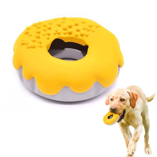PetBuds Unzerstörbares Hundespielzeug – Interaktives 2-in-1-Leckerli- und Kauspielzeug für Langeweile (Hellgelb, Donut-Form) von PetBuds