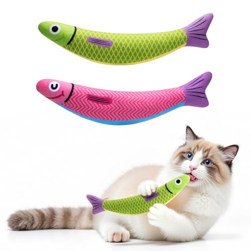 PetBusy Interaktives Katzenspielzeug mit [5000 mg A+ Bio-Katzenminze] [Babyqualität] Weiches Kau-Kicker-Katzenspielzeug für Indoor-Katzen und Kätzchen, Knister- und Rasselfisch-Geräuschspielzeug von PetBusy