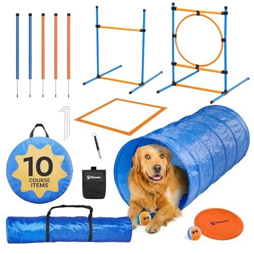 PetCove Dog Agility Set - Hinterhof-Hindernisparcours mit Sprüngen, Tunnel und Trainingsgeräten - Hund Agility Course Hinterhof-Set - Montage in wenigen Minuten - Inklusive Tragetaschen für Transport von PetCove