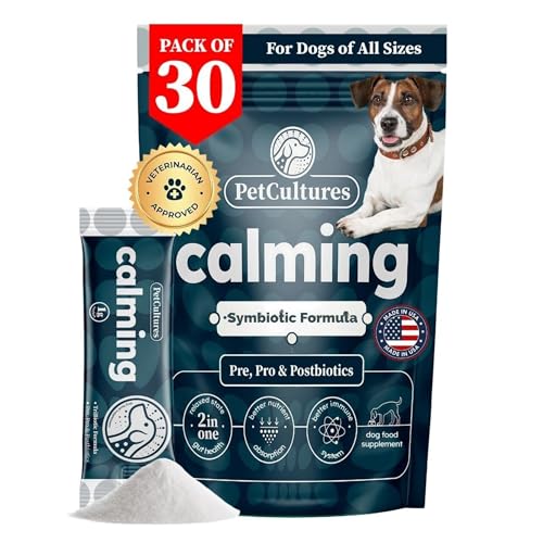 PetCultures Beruhigende Pflege für Hunde mit Synbiotischer Formel, 2X Beruhigungsstärke mit 100 mg L-Theanin & L-Tryptophan, 30 Pulverbeutel, 100 (Pro Formula) von PetCultures