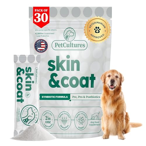 PetCultures Haut- & Fell-Ergänzung, Synbiotische Formel, 2 Mrd. KBE 6 Stämme, 30 Pulverbeutel (Pro Formula) von PetCultures