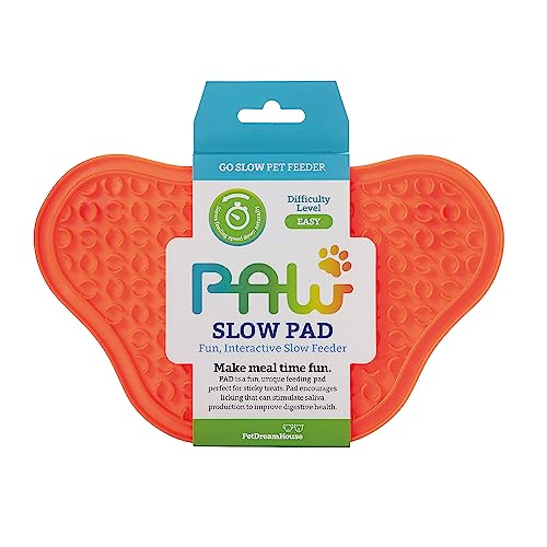 PetDreamHouse Paw Feeder Lick Pad Hunde-Leckunterlage, Ablenkungsmatte für Bad oder Dusche mit Saugnapf zum Lecken von Paste, Soße, Joghurt oder Erdnussbutter – Orange von PetDreamHouse