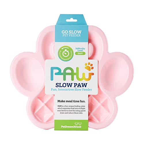 PetDreamHouse Paw Slow Feeder Interaktiver Napf für Hunde, Welpen oder Katzen Teller Futter Leckereien Kontrolle schnelles Fressen Anti Blähen, Baby Pink von PetDreamHouse