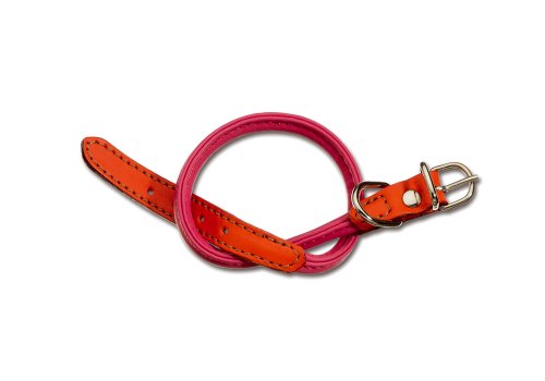 Petego La Cinopelca Hundehalsband, weiches Kalbsleder, zweifarbig, flach, Fuchsia, Orange, 1,9 cm, passend für 27,9 bis 33 cm von Petego
